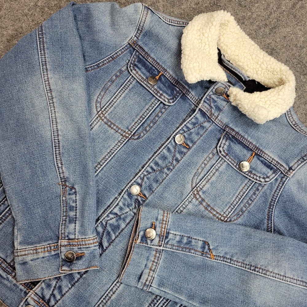 Joes Denim Jacket Kids Large Blue Sherpa Lined Western Fleece Trucker Y2K